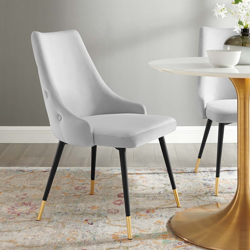 Tufted performance velvet dining side chair in light gray by Modway
