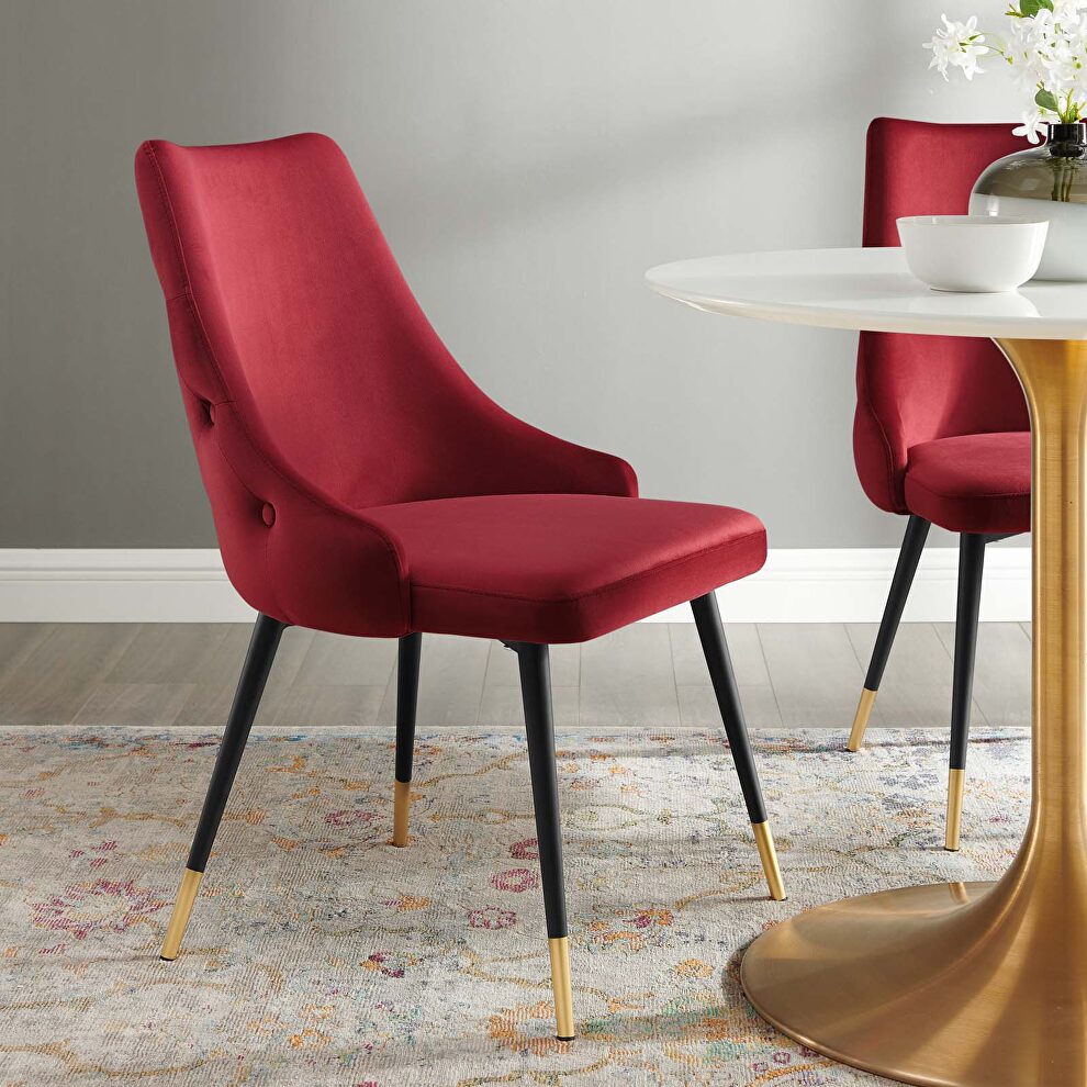 Tufted performance velvet dining side chair in maroon by Modway