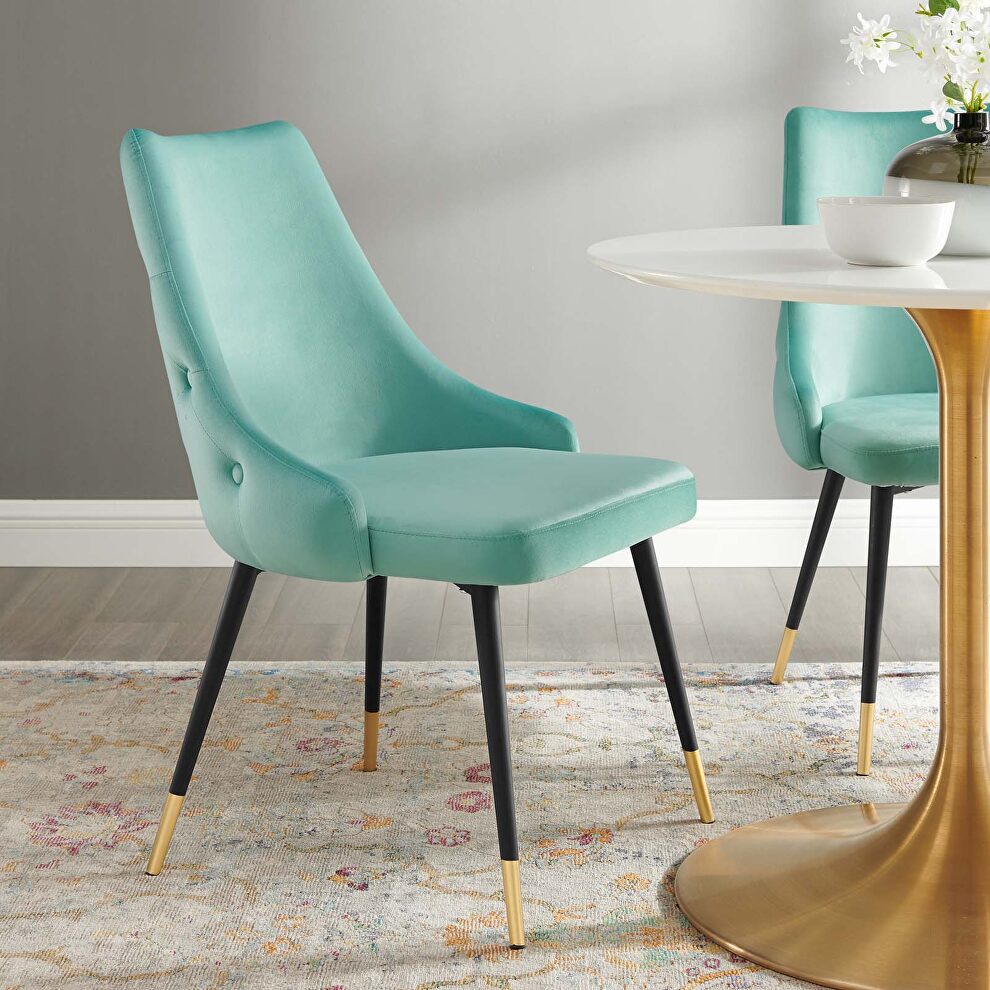 Tufted performance velvet dining side chair in mint by Modway