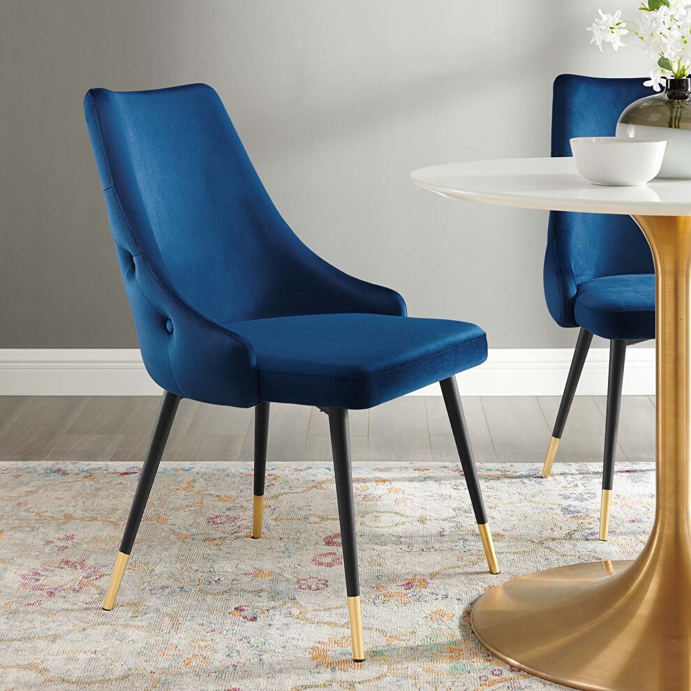 Tufted performance velvet dining side chair in navy by Modway
