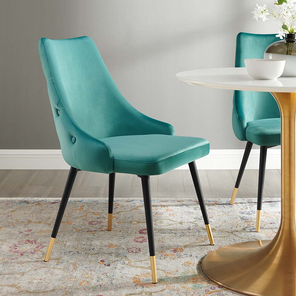 Tufted performance velvet dining side chair in teal by Modway
