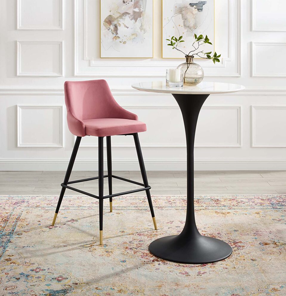 Performance velvet bar stool in dusty rose by Modway