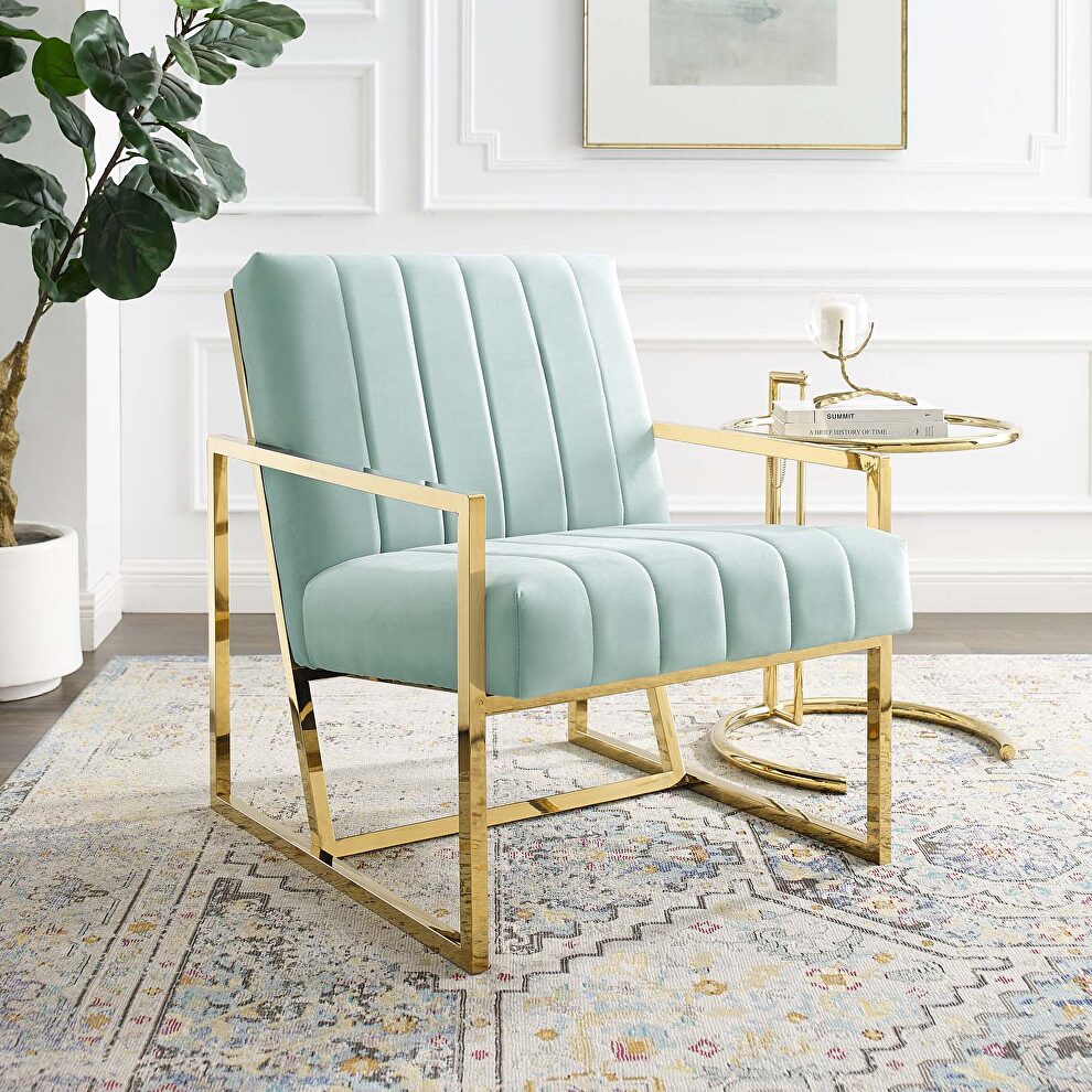 Channel tufted performance velvet armchair in mint by Modway