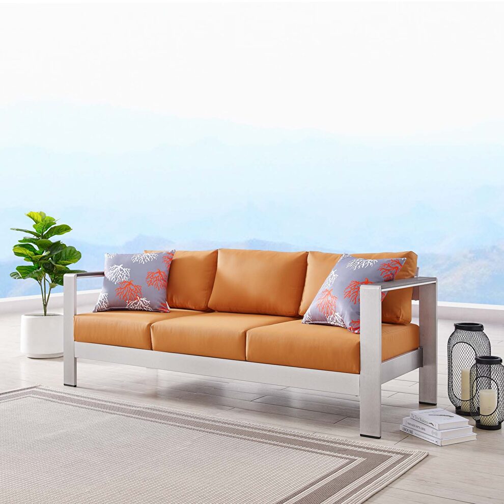 Outdoor patio aluminum sofa in silver orange by Modway