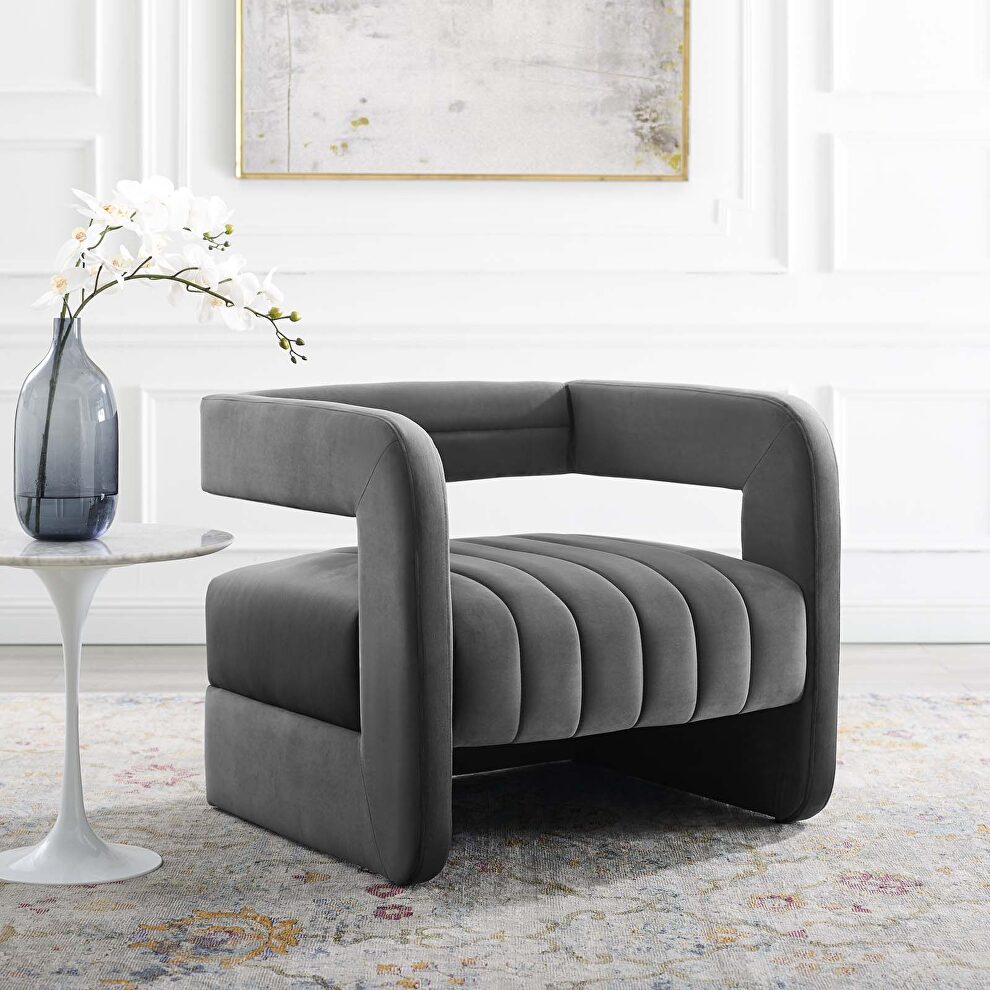 Tufted performance velvet accent armchair in charcoal by Modway