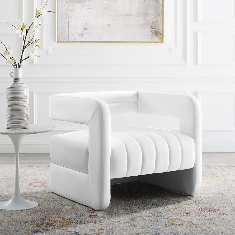 Tufted performance velvet accent armchair in white by Modway
