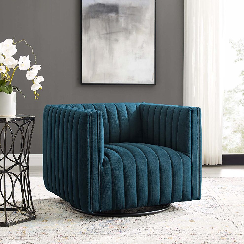 Tufted swivel upholstered armchair in azure by Modway