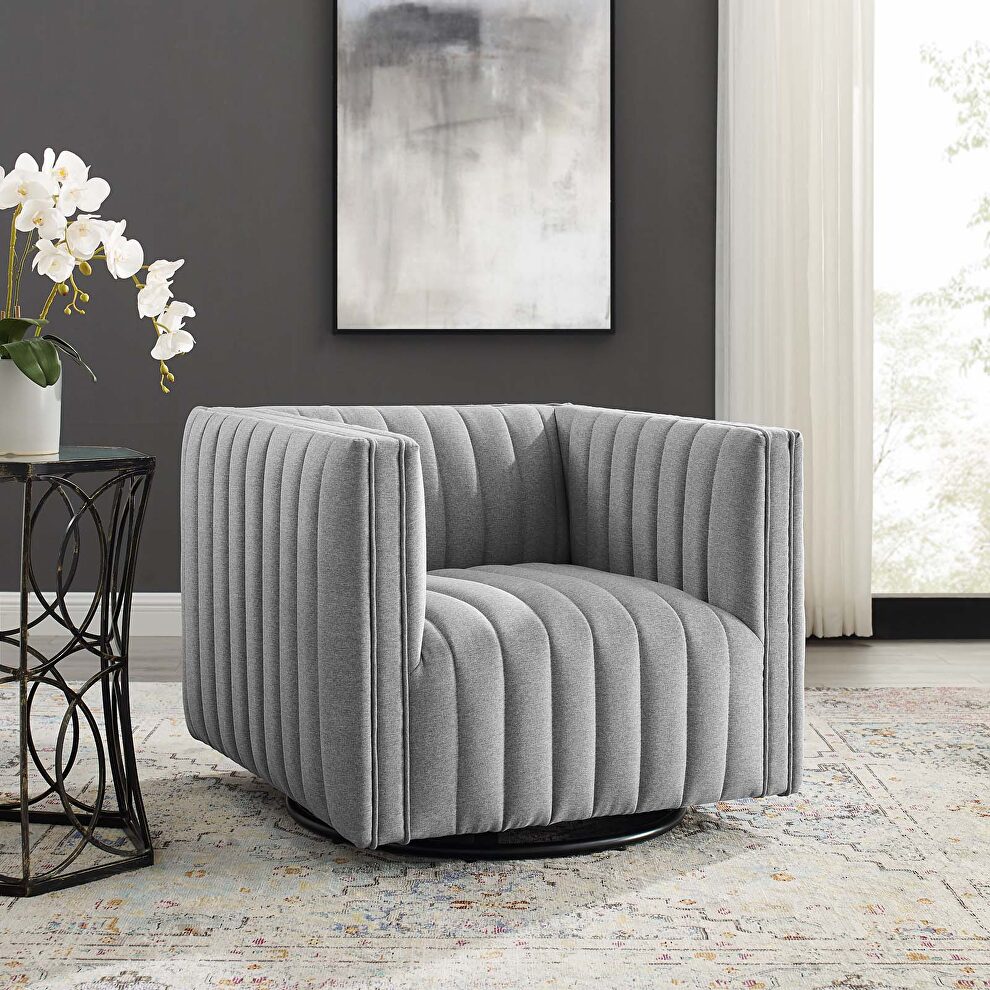 Tufted swivel upholstered armchair in light gray by Modway
