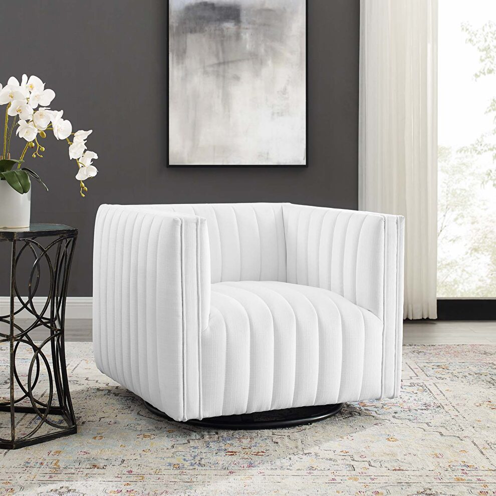 Tufted swivel upholstered armchair in white by Modway