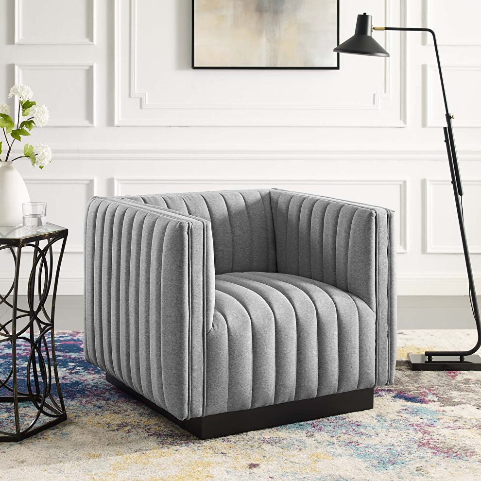 Tufted upholstered fabric armchair in light gray by Modway