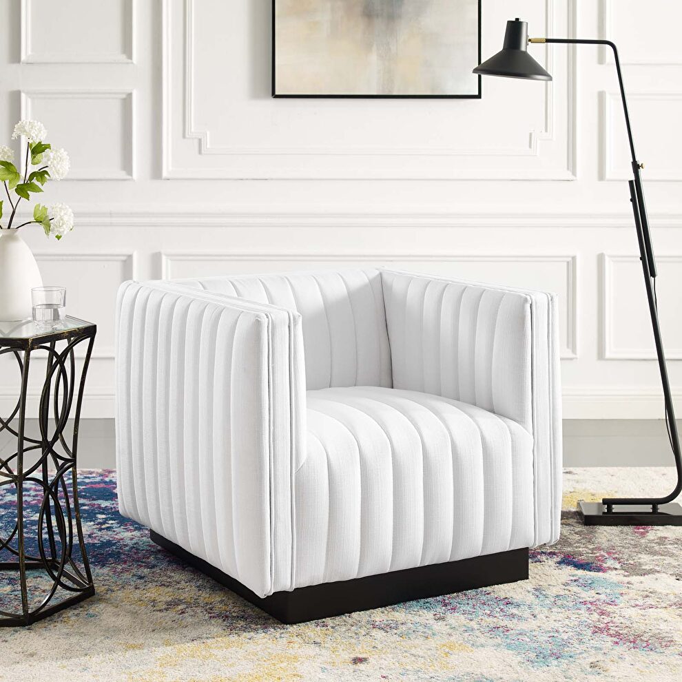 Tufted upholstered fabric armchair in white by Modway