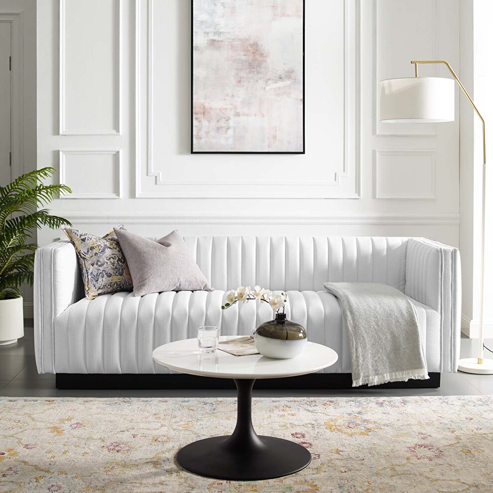 Tufted upholstered fabric sofa in white by Modway