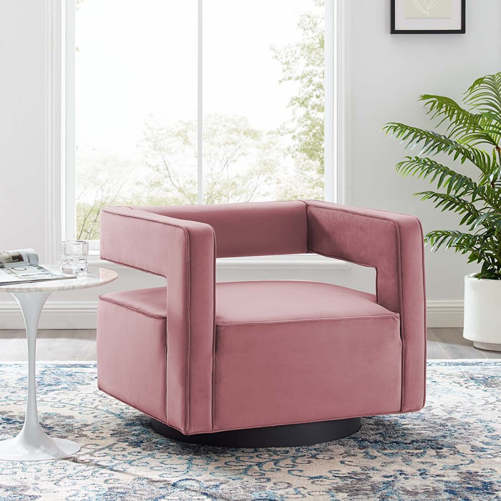 Performance velvet swivel armchair in dusty rose by Modway