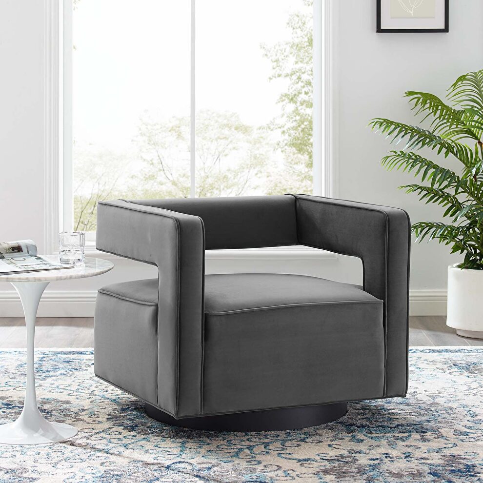 Performance velvet swivel armchair in gray by Modway