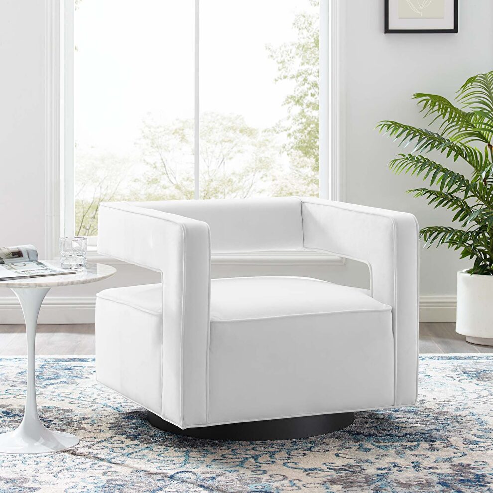 Performance velvet swivel armchair in white by Modway