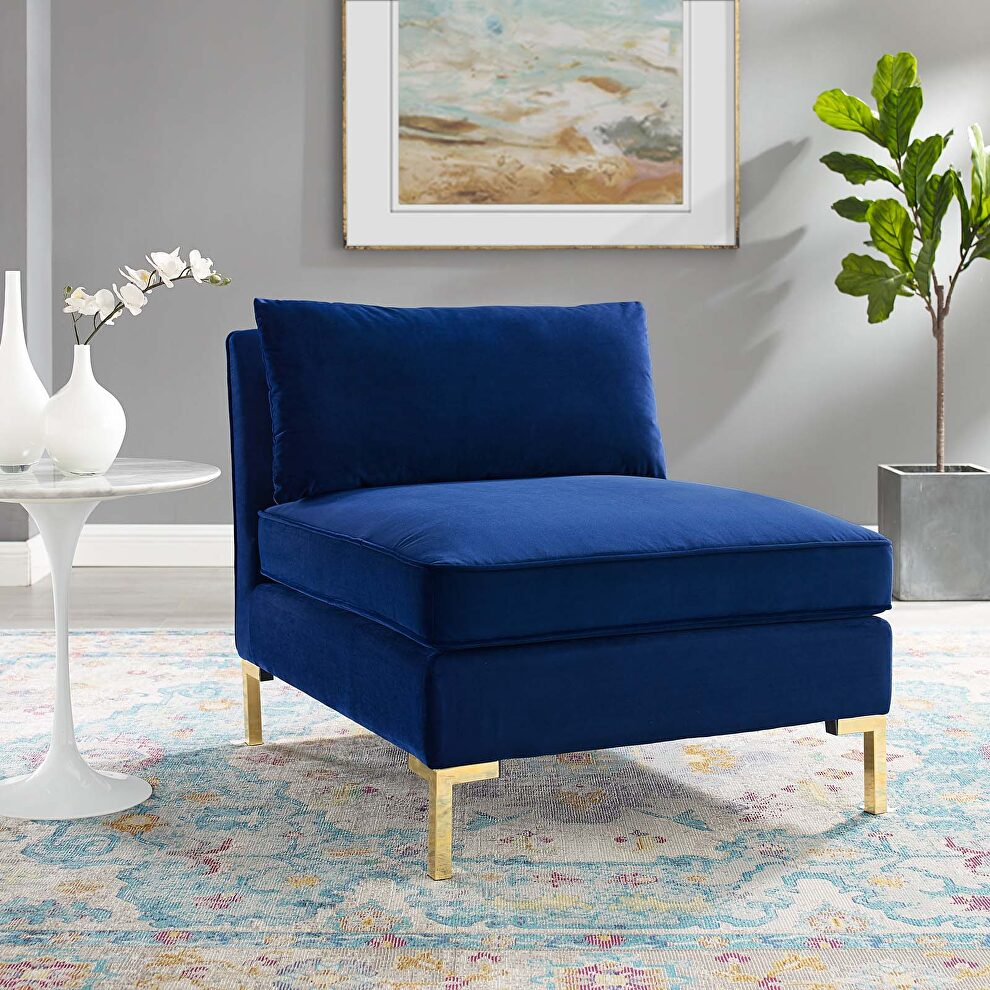 Performance velvet armless chair in navy by Modway