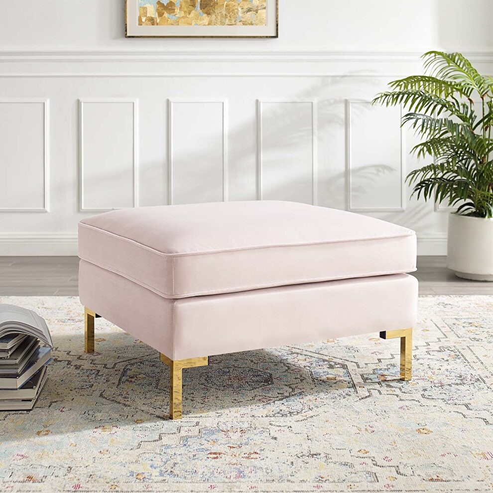 Performance velvet ottoman in pink by Modway