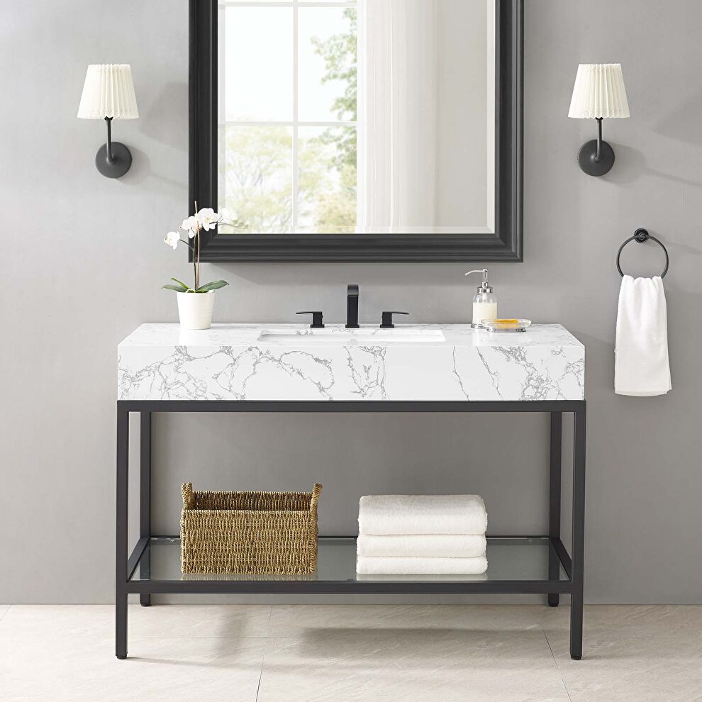 Black stainless steel bathroom vanity in black white by Modway
