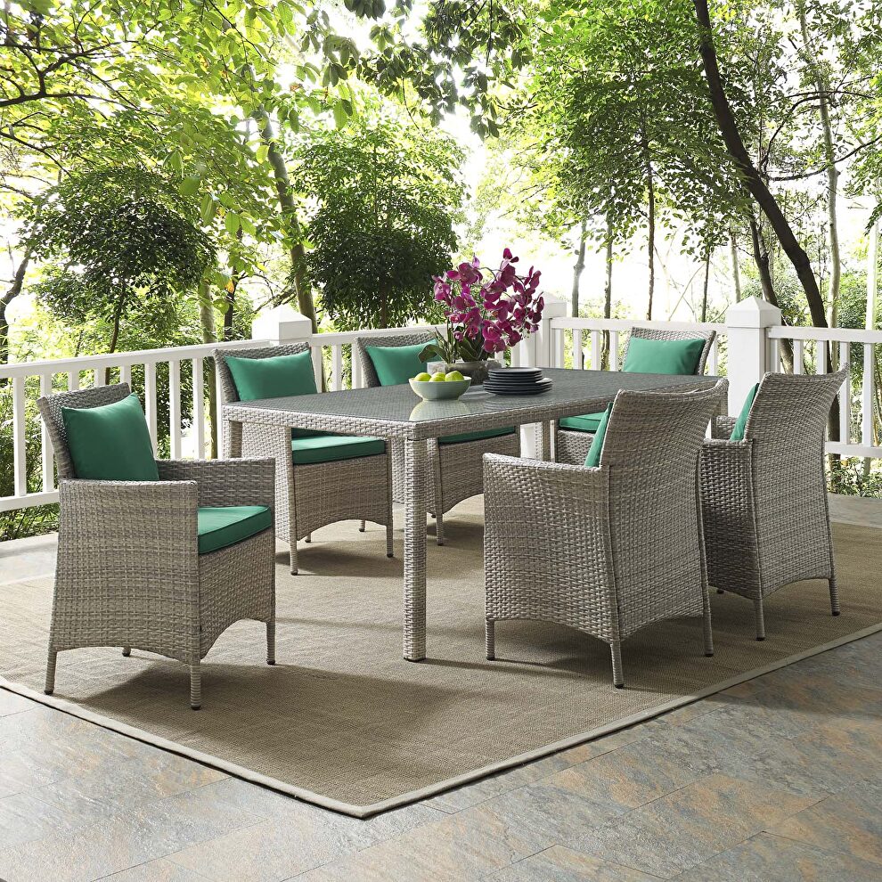 7 piece outdoor patio wicker rattan dining set in light gray/ green by Modway