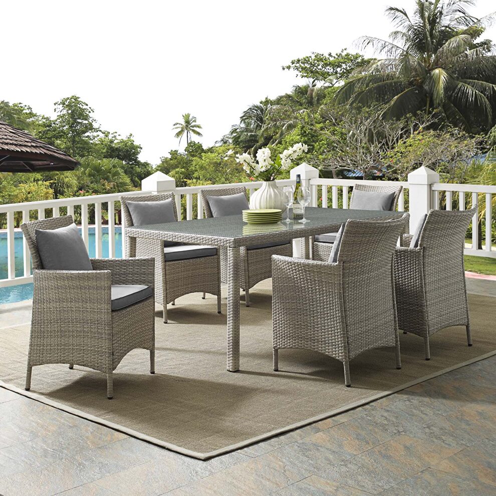 7 piece outdoor patio wicker rattan dining set in light gray/ gray by Modway