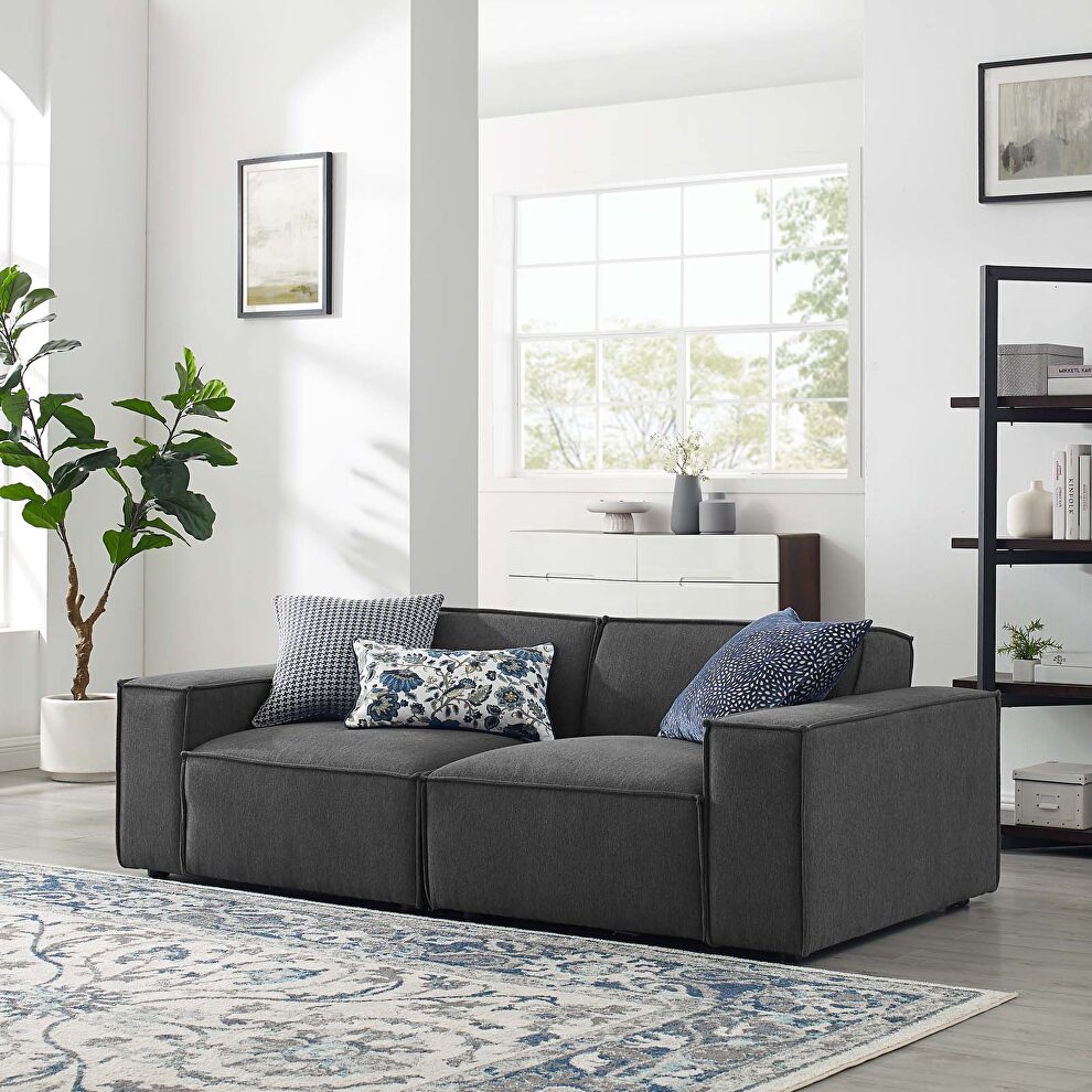 Low-profile charcoal fabric 2pcs modular sectional sofa by Modway