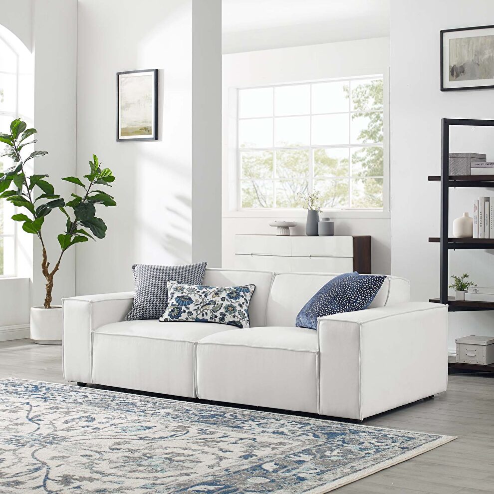 Low-profile white fabric 2pcs modular sectional sofa by Modway