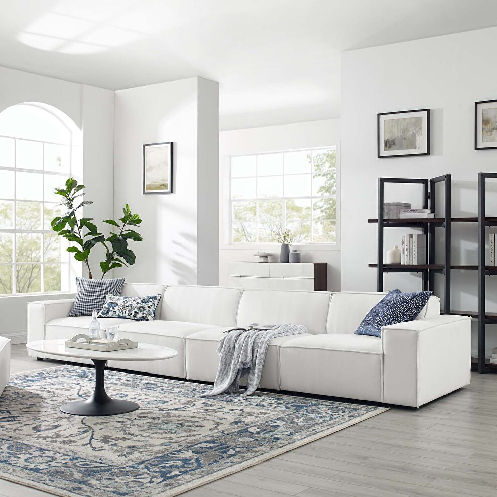 Low-profile white finish fabric 4pcs modular sectional sofa by Modway