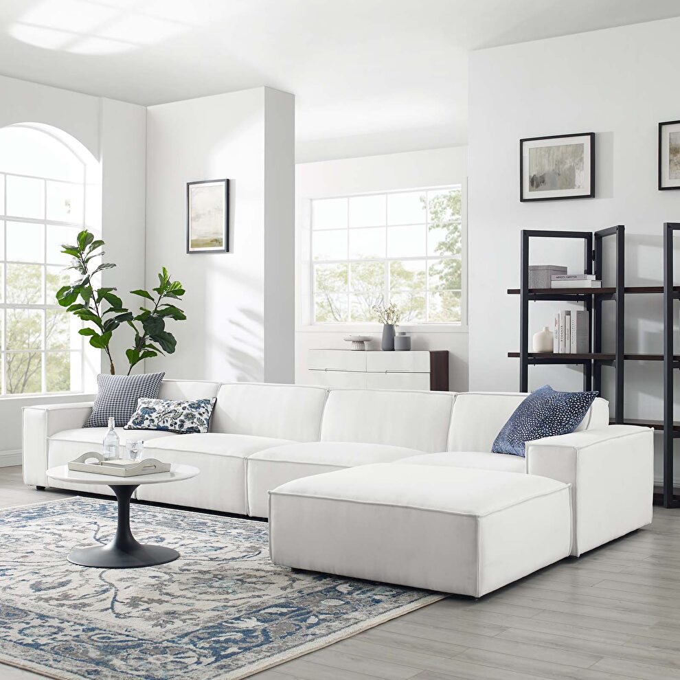 Modular low-profile white fabric 5pcs sectional sofa by Modway