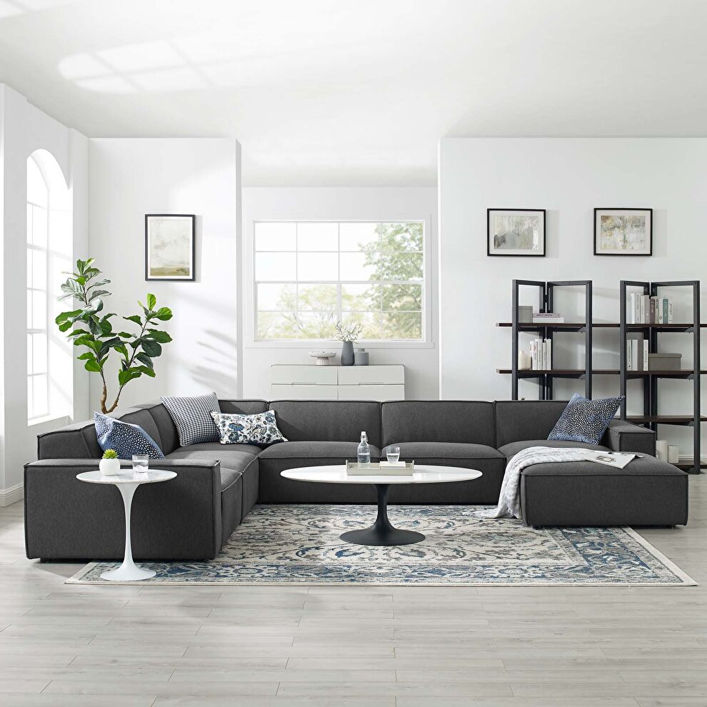 Modular low-profile charcoal fabric 7pcs sectional sofa by Modway