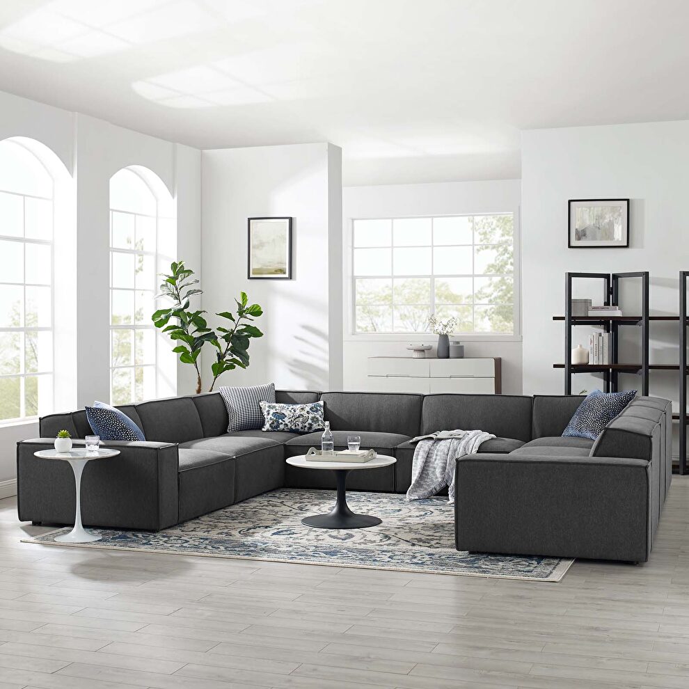 Modular low-profile charcoal fabric 8pcs sectional sofa by Modway