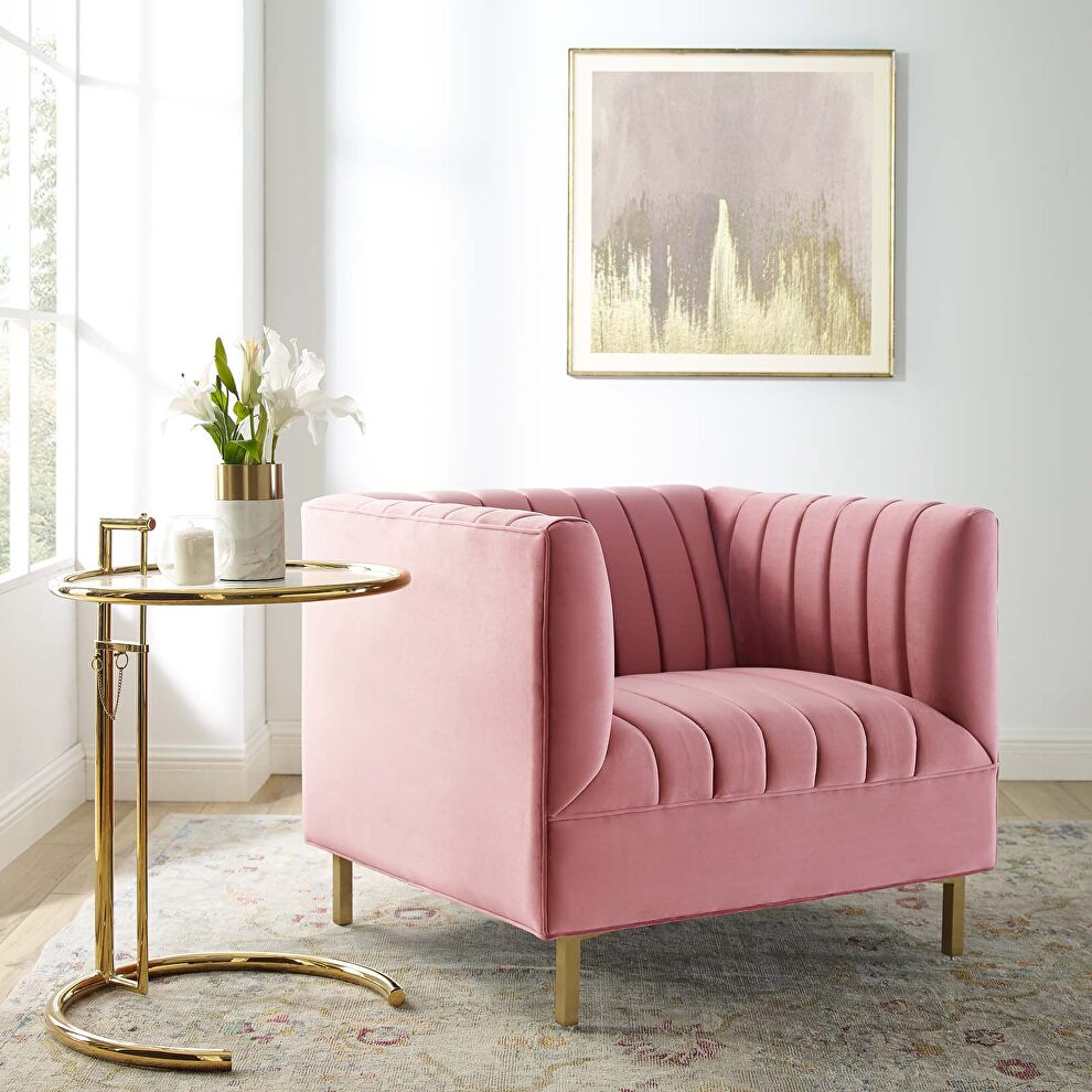Channel tufted performance velvet armchair in dusty rose by Modway