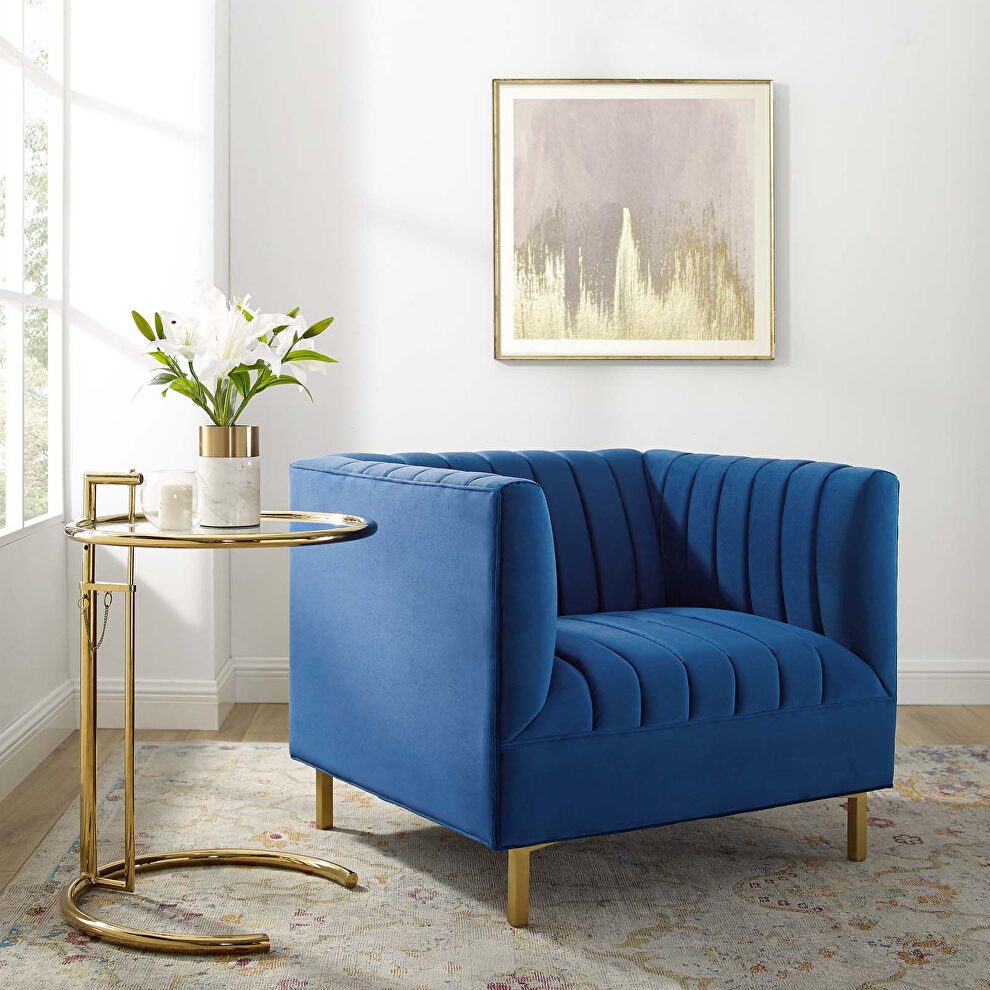 Channel tufted performance velvet armchair in navy by Modway