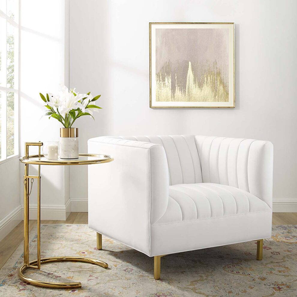 Channel tufted performance velvet armchair in white by Modway