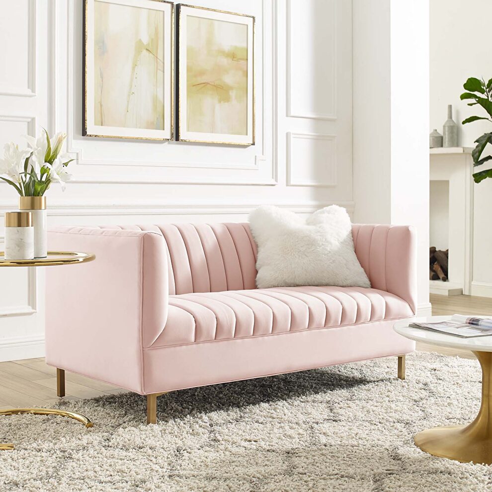 Channel tufted performance velvet loveseat in pink by Modway