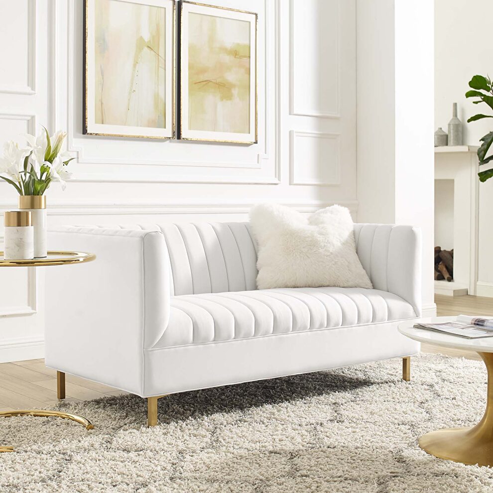 Channel tufted performance velvet loveseat in white by Modway