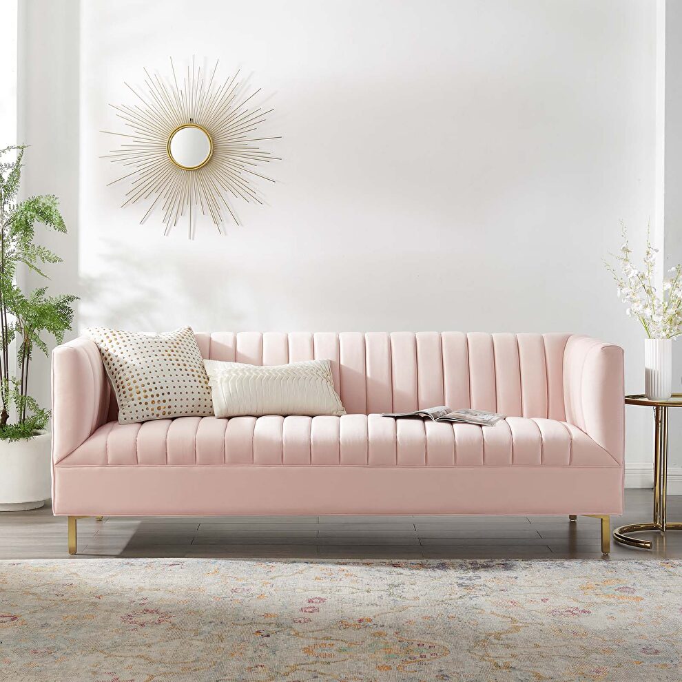 Channel tufted performance velvet sofa in pink by Modway