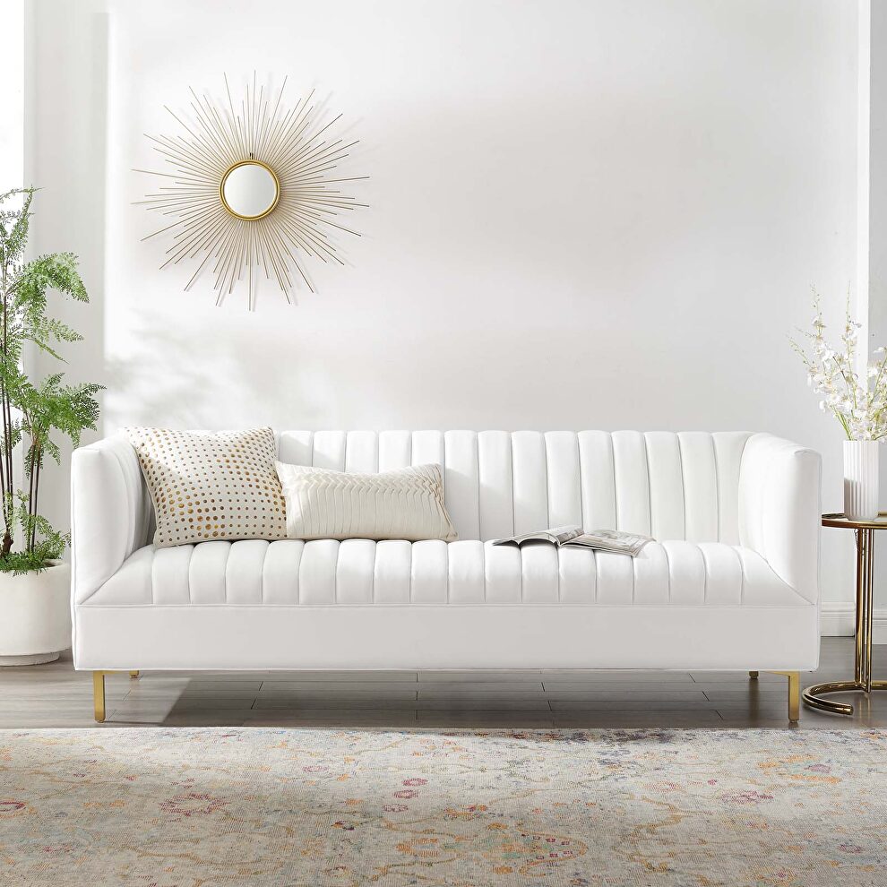 Channel tufted performance velvet sofa in white by Modway