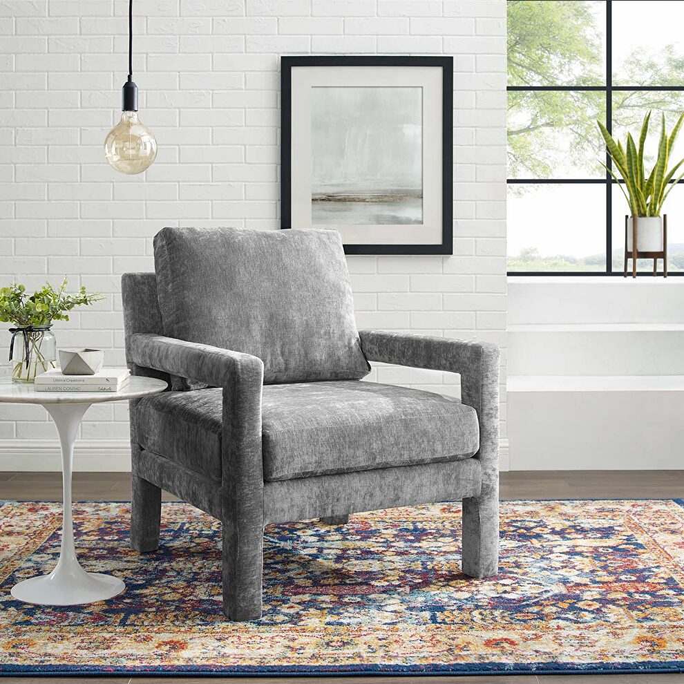 Crushed performance velvet armchair in gray by Modway