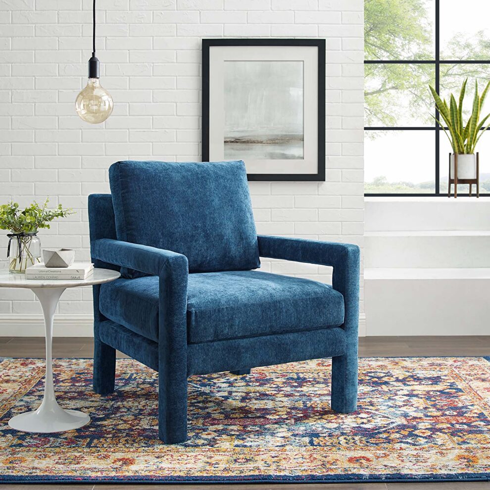 Crushed performance velvet armchair in navy by Modway