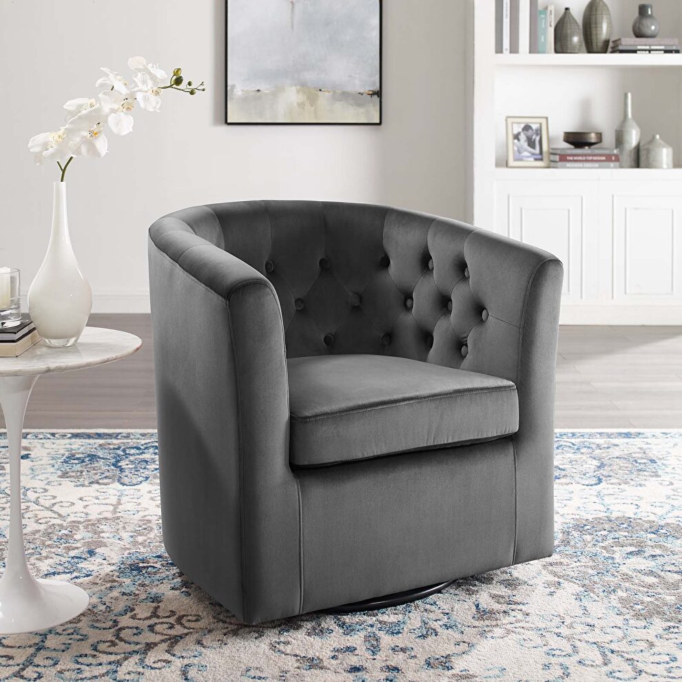 Tufted performance velvet swivel armchair in charcoal by Modway
