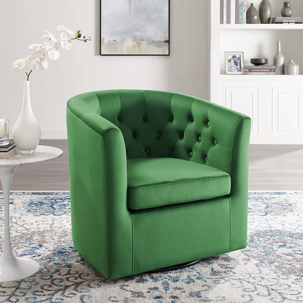 Tufted performance velvet swivel armchair in emerald by Modway