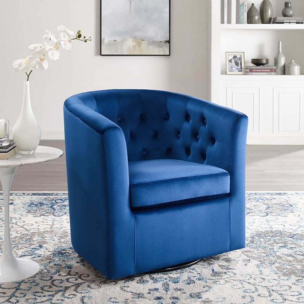 Tufted performance velvet swivel armchair in navy by Modway