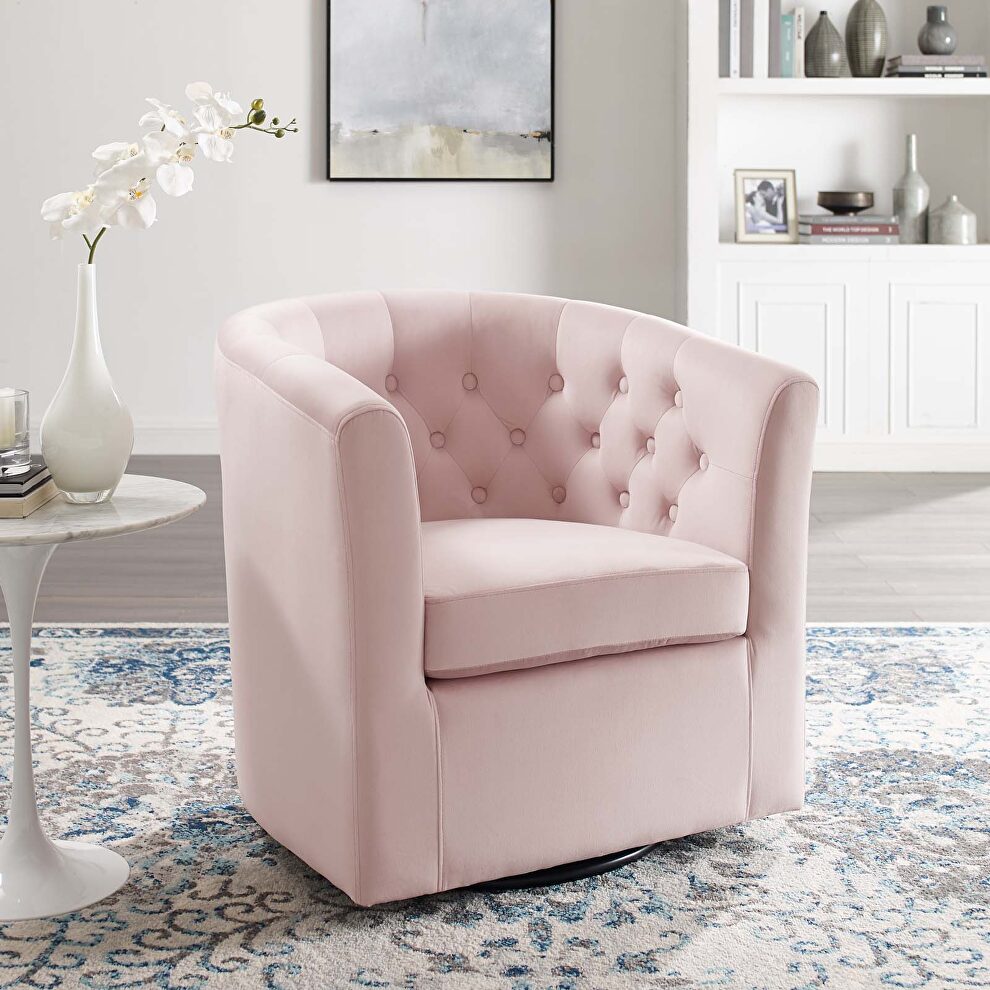 Tufted performance velvet swivel armchair in pink by Modway