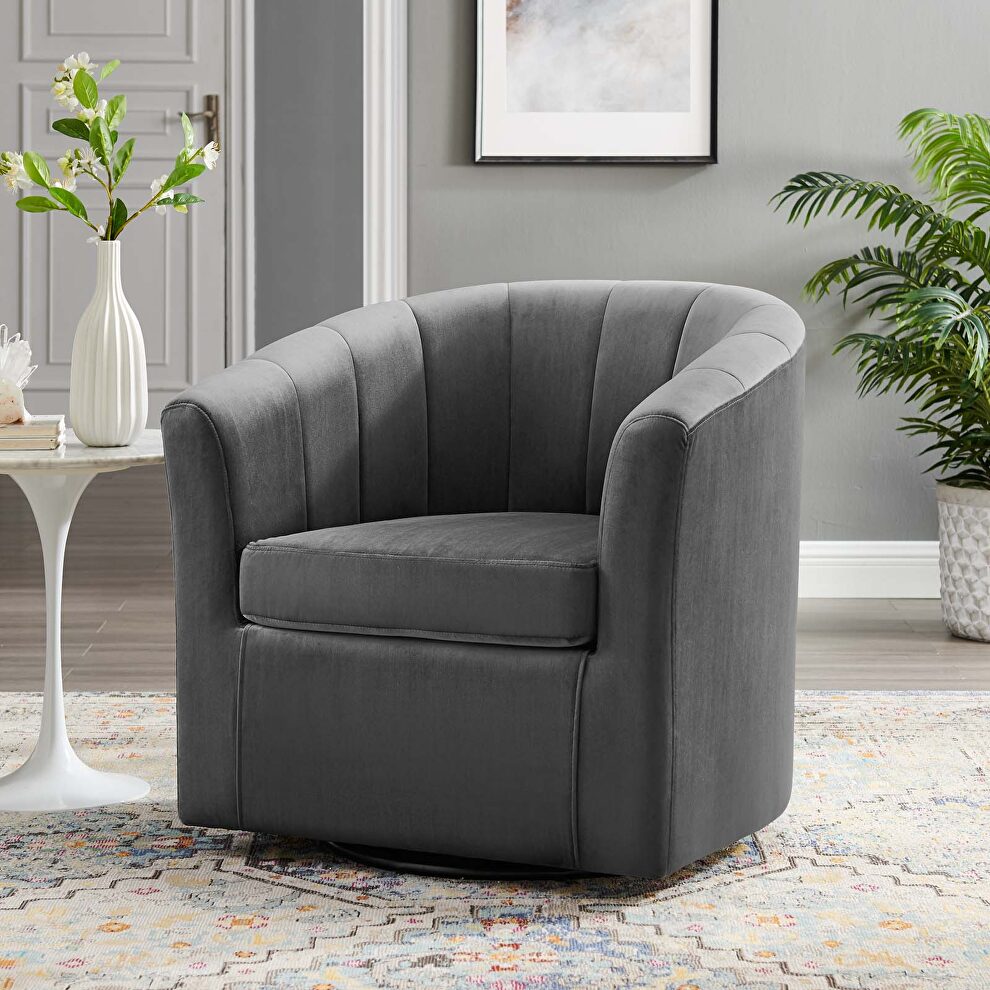 Performance velvet swivel armchair in charcoal by Modway