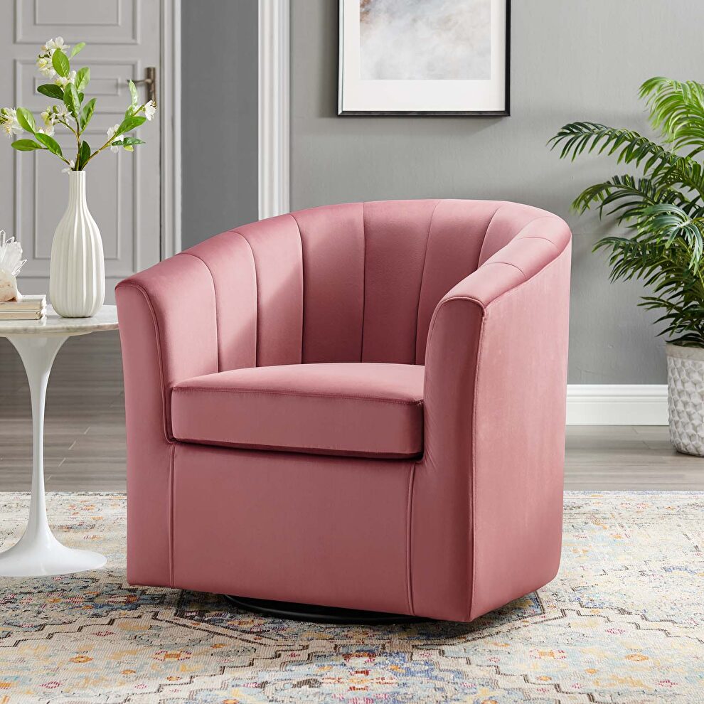 Performance velvet swivel armchair in dusty rose by Modway