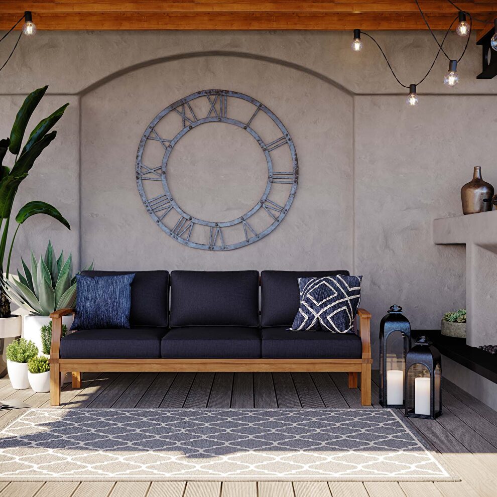 Outdoor patio teak sofa in natural/ navy by Modway