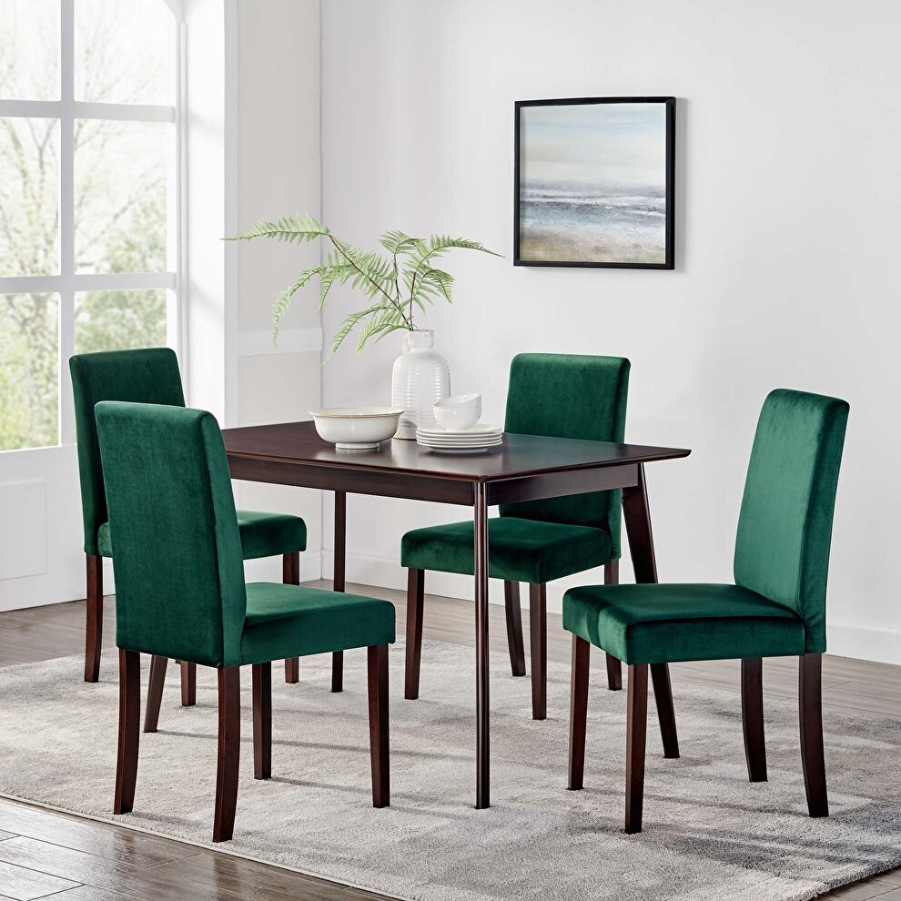 5 piece upholstered velvet dining set in cappuccino green by Modway
