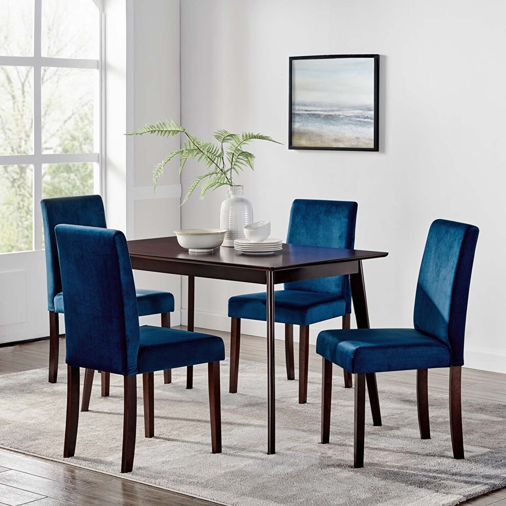 5 piece upholstered velvet dining set in cappuccino navy by Modway