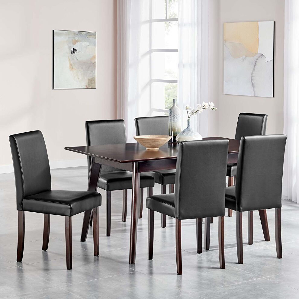 7 piece faux leather dining set in cappuccino black by Modway
