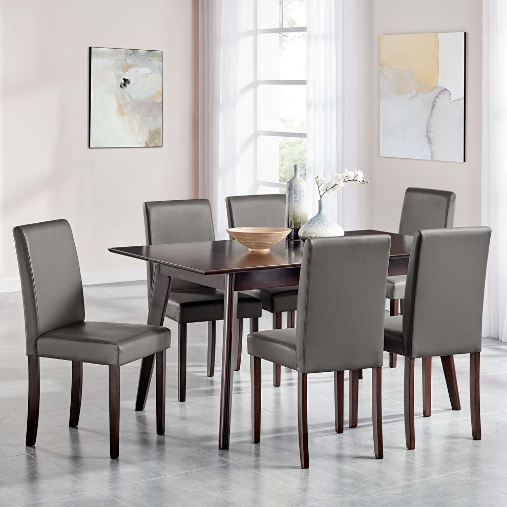 7 piece faux leather dining set in cappuccino gray by Modway